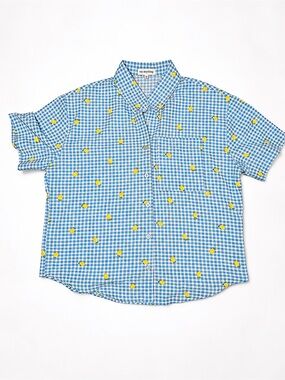 Say Anything Blue Gingham Lemon Button-Up Shirt Size M